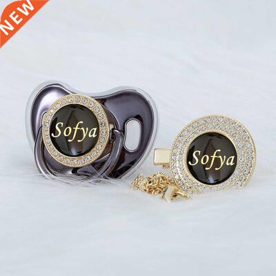 MIYOCAR personalized any name gold bling pacifier and clip