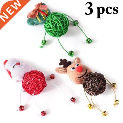 3pcs Christmas Cat Bell Toys Elk Plush Rattan Fashion