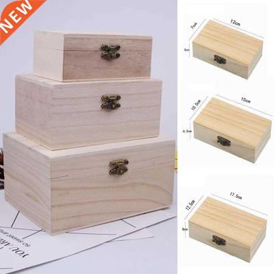 S/M/L Wooden Storage Box Plain Wood With Lid Multifunction S