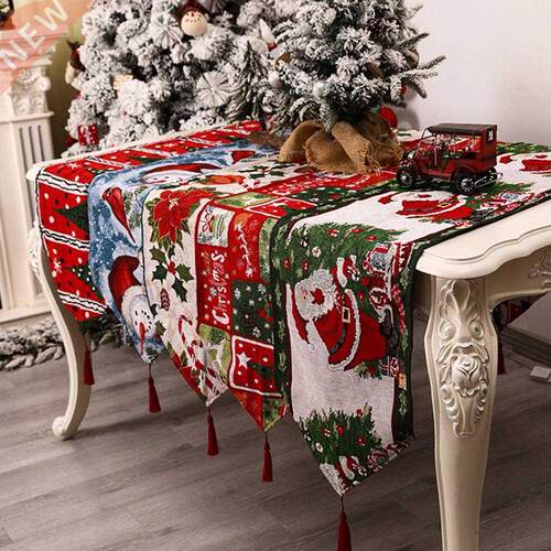 Christmas Table Runner Santa Claus Snowflake Tablecloth