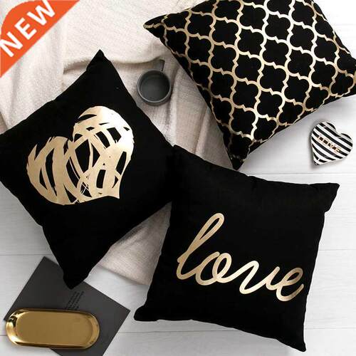 Black Golden Leaves Cushion Brozing Gold Foil Cushion Decora