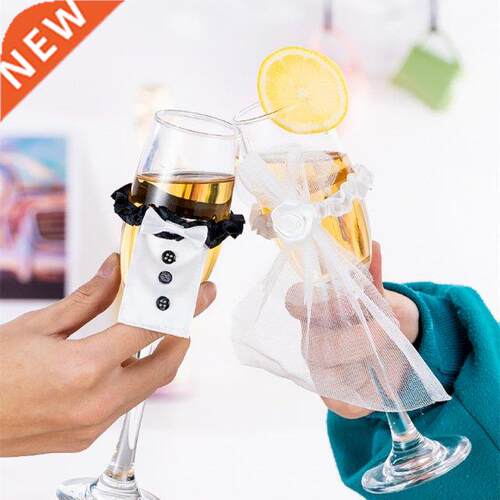 2Pcs/Lot Wedding Bride Groom Dress Wine Cups Wraps Champagne