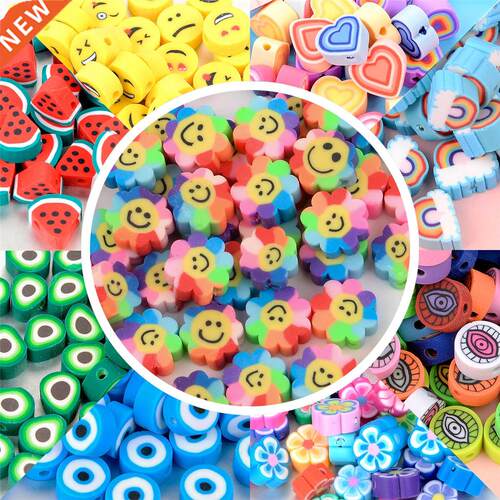 45Styles 10mm Polymer Clay Beads Heart Spacer Smiley Beads f