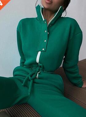 Casual Stand Collar Jumpsuits Women Autumn Winter Zipper One