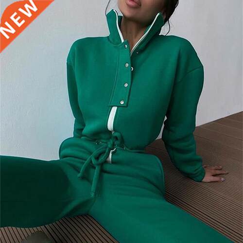 Casual Stand Collar Jumpsuits Women Autumn Winter Zipper One