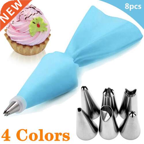 8Pcs/set Silicone Pastry Bag Tips Kitchen Cake Icing Piping