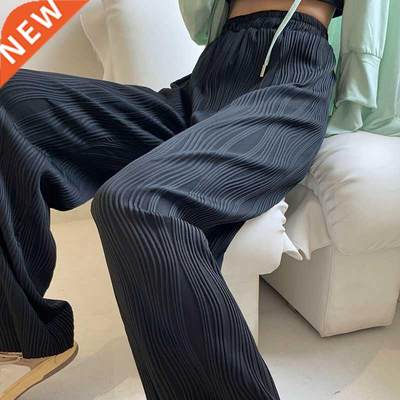 Feiernan Black Wide Leg Bottoms Women Summer Elegant Pleated