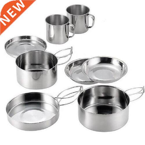8Pcs/set Ultra-light Stainless Steel Outdoor Picnic Pot Pan