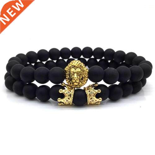 2 Pcs/ Set Classic Lion Crown Charm Bracelet Men Luxurious