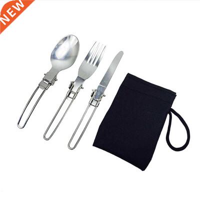 3pcs Folding Tool Fork Spoon Set Foldable Picnic Dinnerware