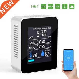 With Bluetooth-Compatible 5 in1 CO2 Meter Digital Temperatur