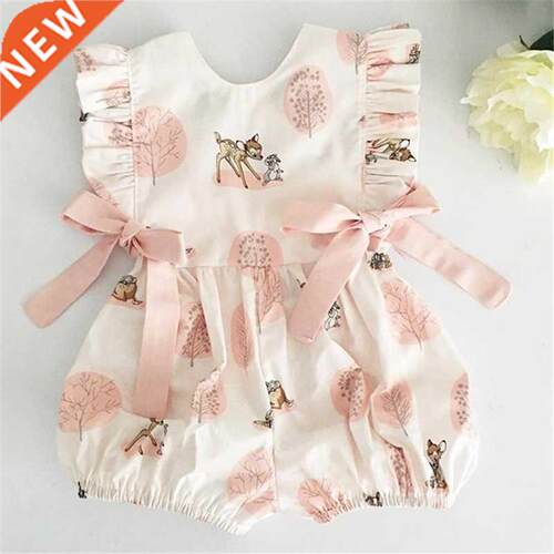 0-24M Summer Clothing Baby Girl Deer Flower Cotton Soft