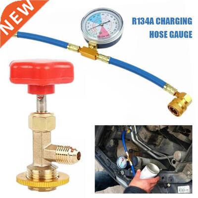 AC R14a Refrigerant Charging Hose w/Gauge Refrigerant Addin