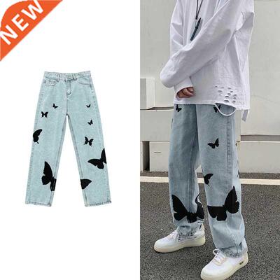 2021 Butterfly print Jeans for Men Pants Loose Baggy Jeans C