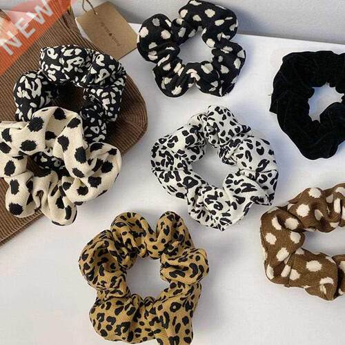 Vintage Leopard Zebra Pattern Hair Rope Women Corduroy Scrun