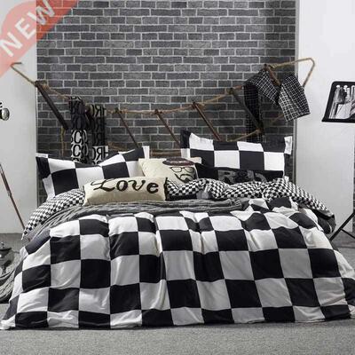 Black And White Bedding Set Grid Lattice Bed Linen Simple Su