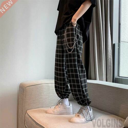 Plaid With Chain Wide Leg Pants Harem Pants Sreetwear Men 20