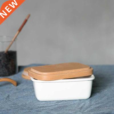 Japanese style porcelain enamel food storage box kitchen