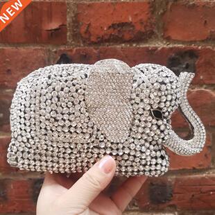 Fshion Newest Luxury Crystl Dimond Elephnt Evening Bg D