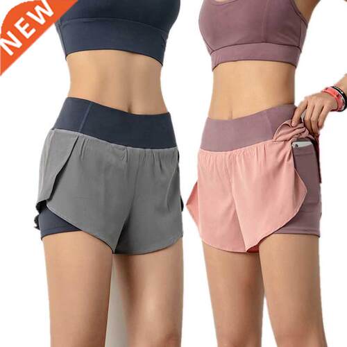 2021 Women Gym Double Shorts Side Pocket Running Shorts Brea