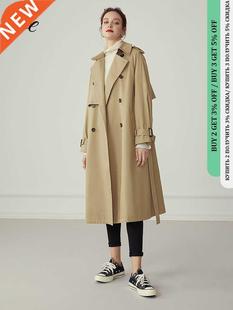 Autumn Khaki 100% Coat Cotton Trench FSLE Women Winter Long