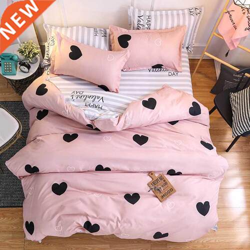 Nordic Style Pink Heart Bedding Set ver Cute Bed Linens Duve