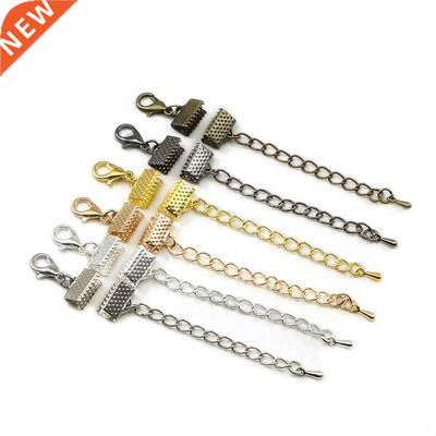 10pcs/lot Ribbon Leather Cord End Fastener Clasps With Chain