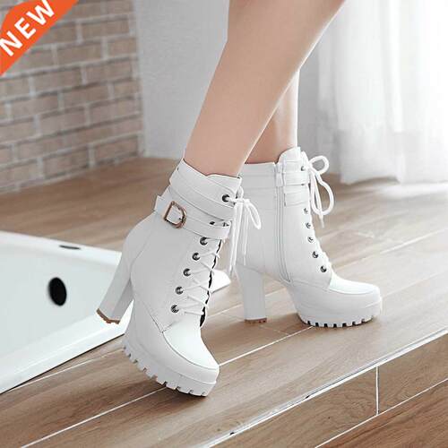 High Heels Women Ankle Boots Lace Up Fall Winter Platform La