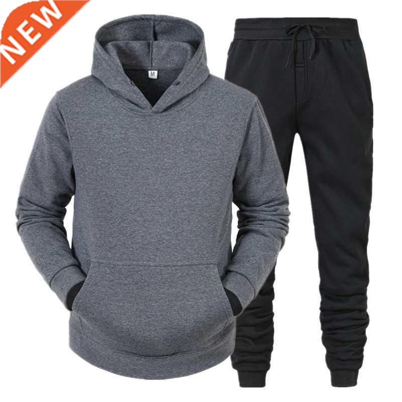 Men's Sets Hoodies+Pants Fleece Tracksuits Solid Pul