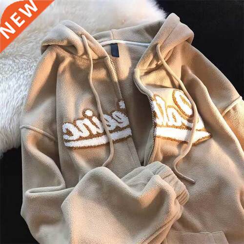 New Polar Fleece Hoodes Women Casual Embrodery Clothes for