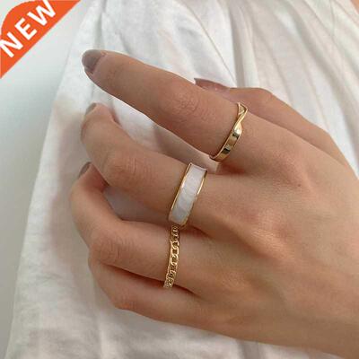 3pcs/set Bohemian White Enamel Round Metal Ring Sets Geometr