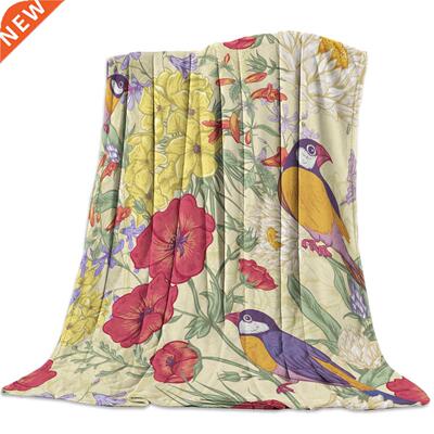 Flannel Blanket for Bed Garden Vintage Flower Bird