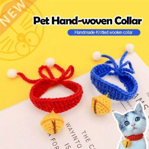 Cute Cat Necklace Bell Hand Woven Fabrics Collar Silent