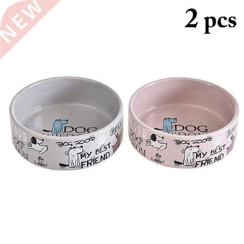 2pcs Dog Cat Bowls Ceramic Travel Cartoon Letter Cat