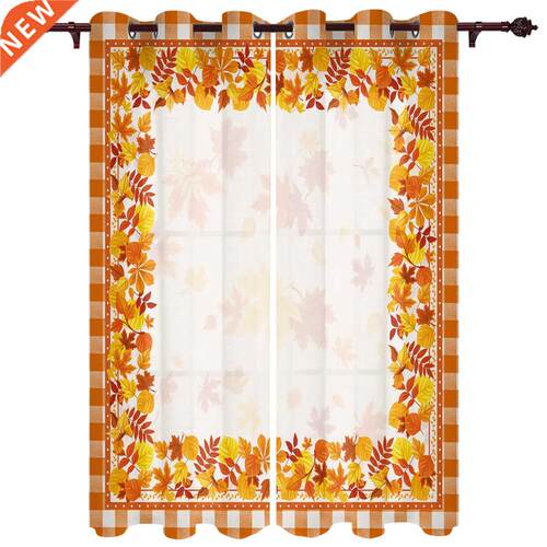 Autumn Maple Leaf Orange Lattice Window Curtains Kitchen