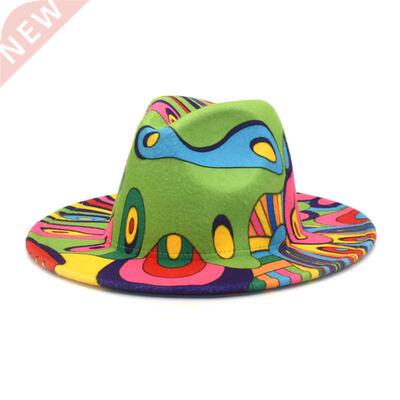 Wide brim woolen hat new clown graffiti fedora hat men and w