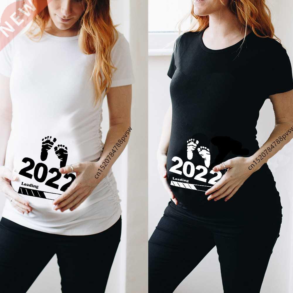 Baby Loading 2022 Women Printed Pregnant T Shirt Girl Matern