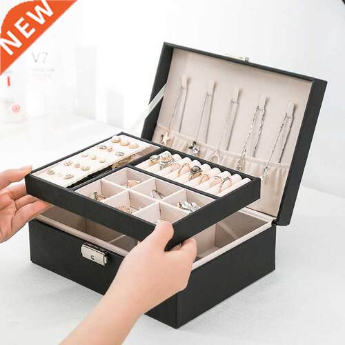 New Design Pu Leather Jewelry Box Double-Layer Wooden Case P