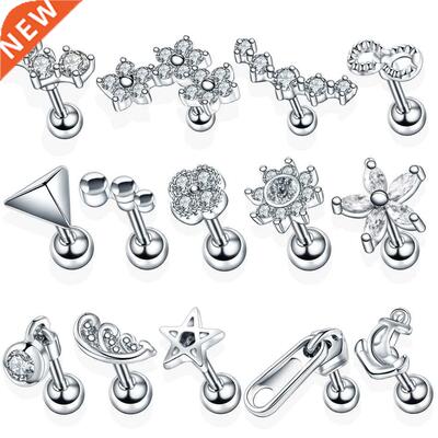 1PC Steel Ear Tragus Cartilage Piercing Crystal Flower Conch