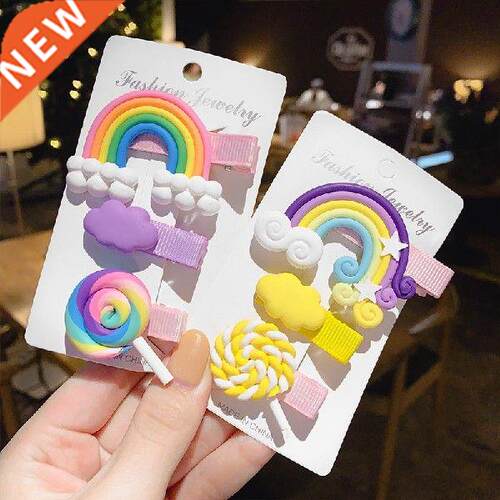 3pc/set Cute Girl Cloud Lollipop Rainbow Hairpins Cartoon