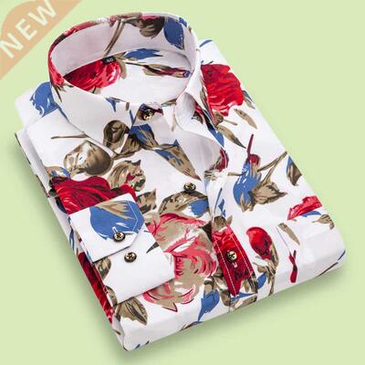 New Fashion Men's Printed Floral Long Sleeve Casual Shirt So