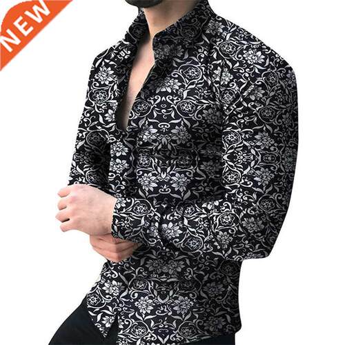 Men brand Long Sleeve Shirt Floral Male Blouse Casual Shirts