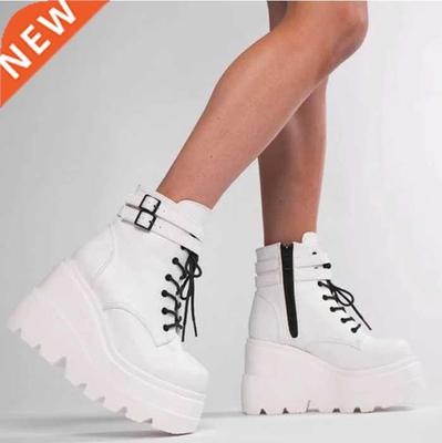 Winter Fashion High Platform Boots Leather High Wedges Ankle