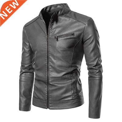 Fall/Winter Fashion Stand Collar Mens Slim Leather Jacket Ha