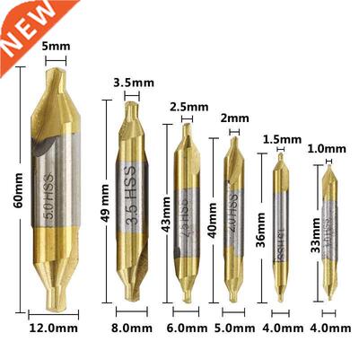 6pcs 1.0-5.0mm HSS TiN Coated Center Drill Bit Set Metalwor