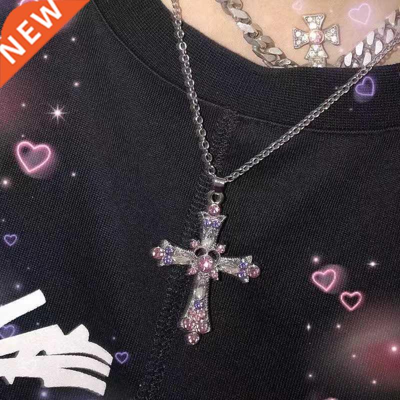 Neo-Gothic Creative Pink Cross Pendant Necklace Exquisite Pu