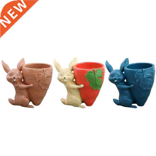 Rabbit Ornaments Desktop Storage Bucket Bunny Carrot Resin P