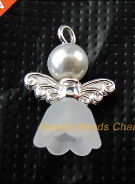 New 25Pcs Silver Plated White Dancing Angel Wings Charms Pen