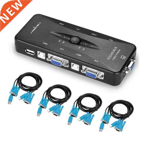USB KVM VGA Switcher, 4 Ports USB 2.0 KVM Switch Box Adapter