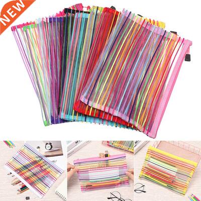 Nylon Pencl Case Smple Ranbow color Mesh Document Bag Mu